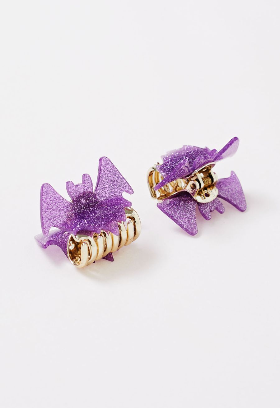 Fine Glitter Acrylic Bat Hair Clips in Purple