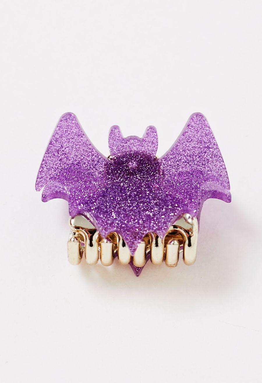 Fine Glitter Acrylic Bat Hair Clips in Purple