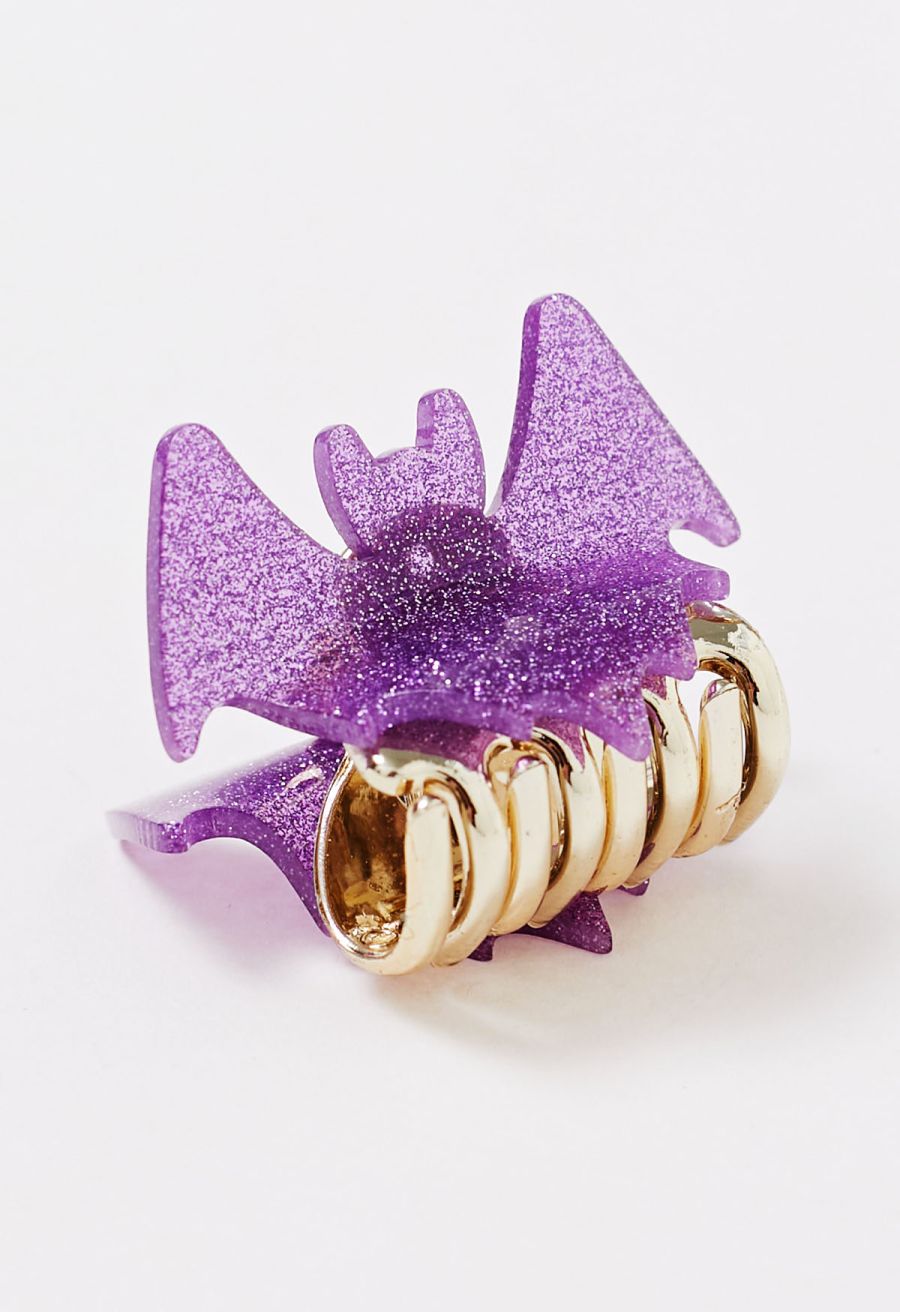 Fine Glitter Acrylic Bat Hair Clips in Purple