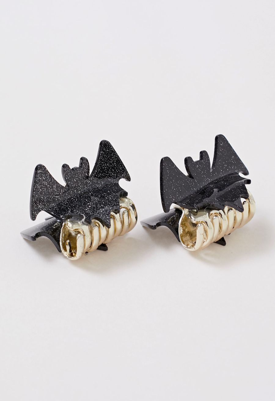 Fine Glitter Acrylic Bat Hair Clips in Black