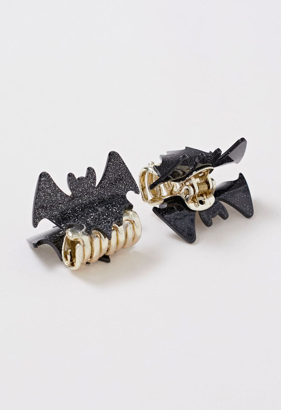 Fine Glitter Acrylic Bat Hair Clips in Black