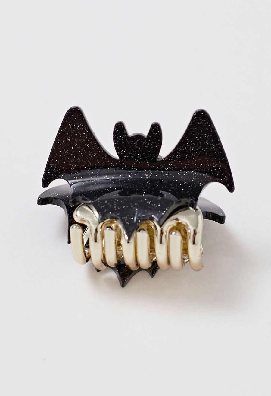 Fine Glitter Acrylic Bat Hair Clips in Black