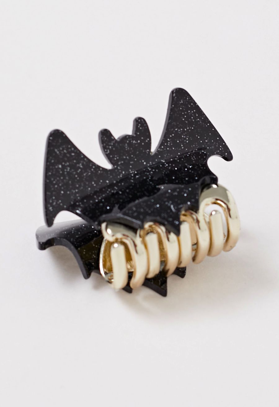 Fine Glitter Acrylic Bat Hair Clips in Black