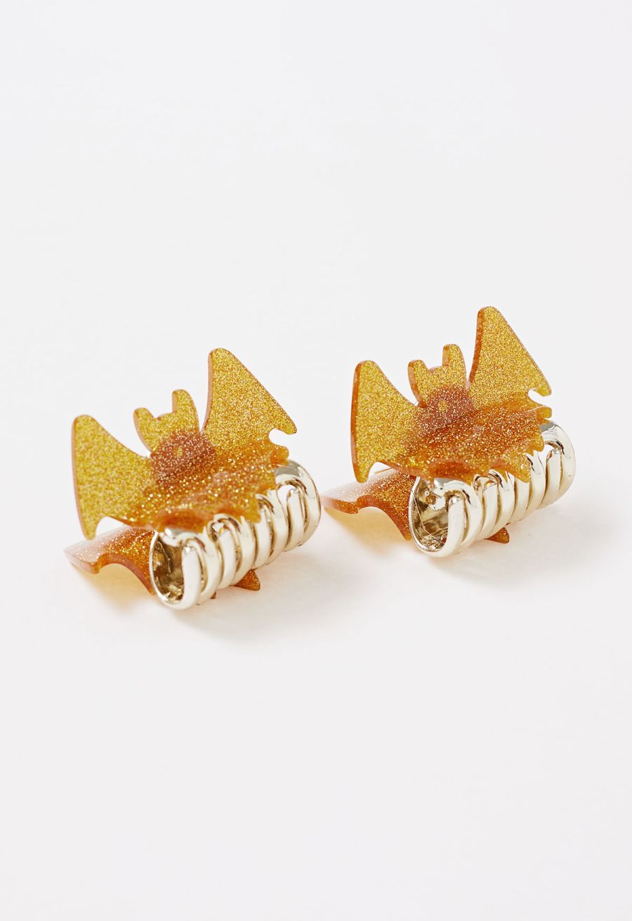 Fine Glitter Acrylic Bat Hair Clips in Orange