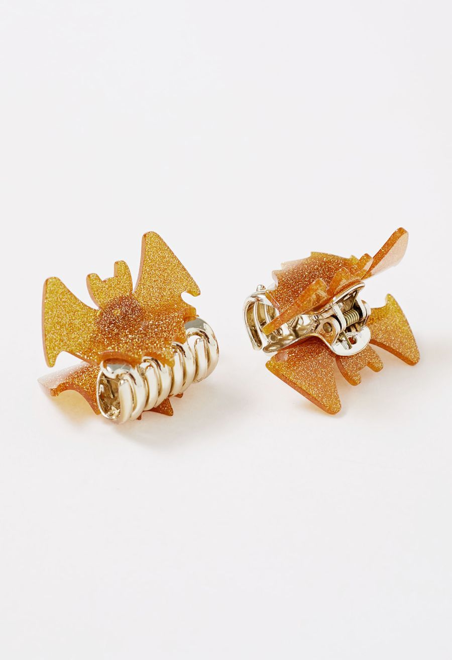Fine Glitter Acrylic Bat Hair Clips in Orange