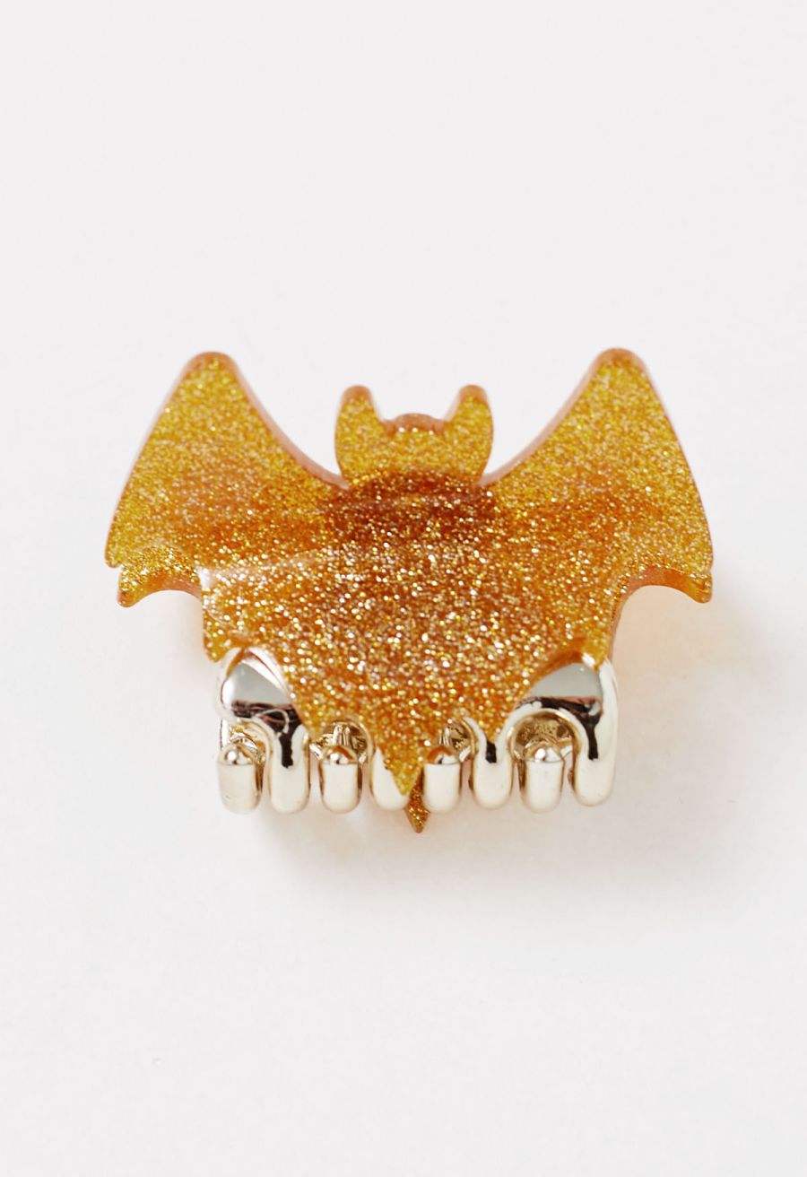 Fine Glitter Acrylic Bat Hair Clips in Orange