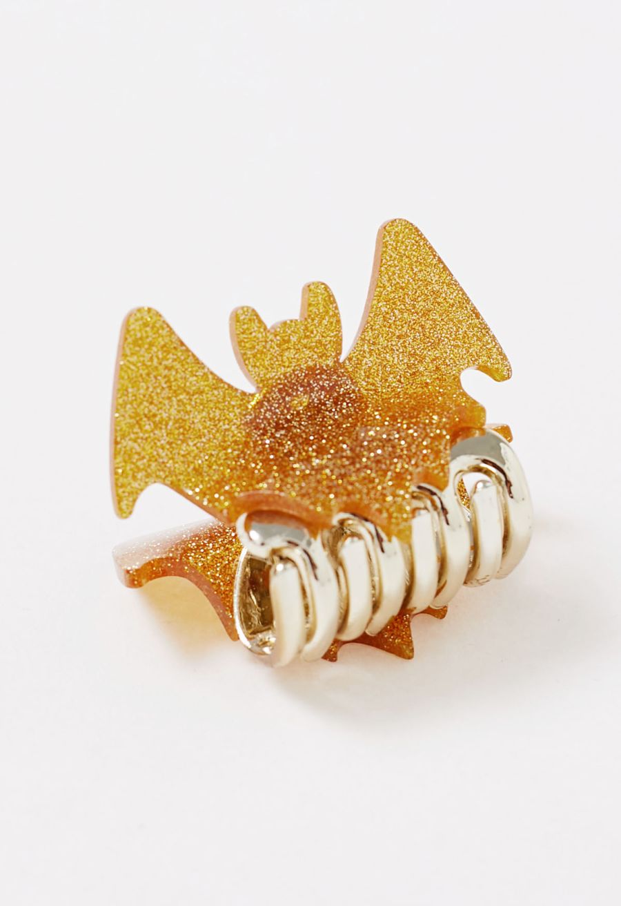 Fine Glitter Acrylic Bat Hair Clips in Orange