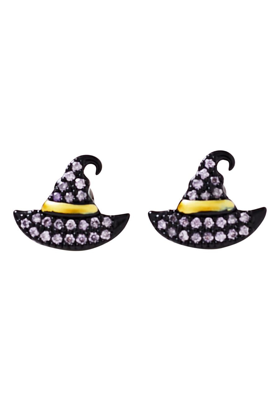 Purple Rhinestone Witch Hat Earrings