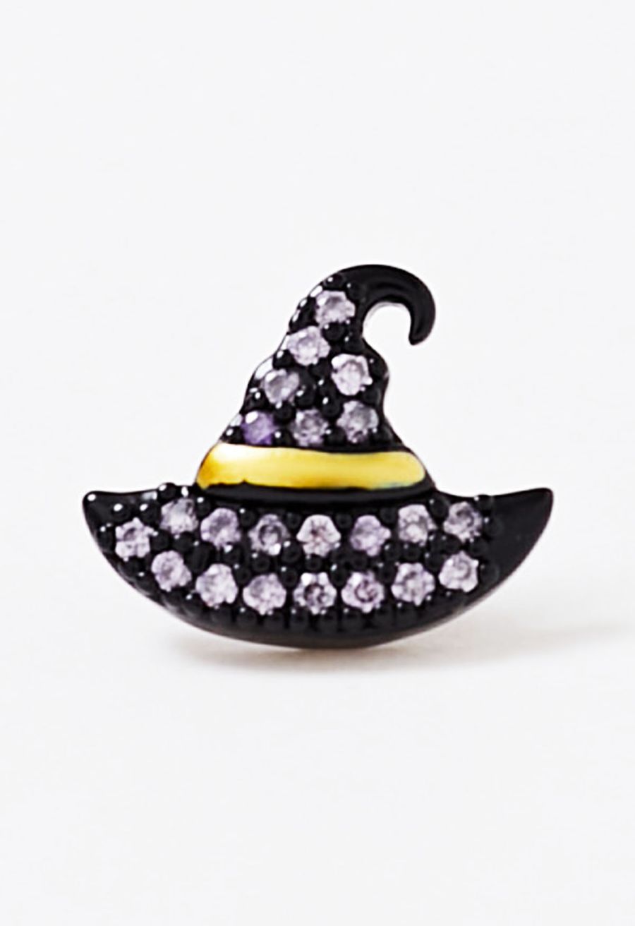 Purple Rhinestone Witch Hat Earrings