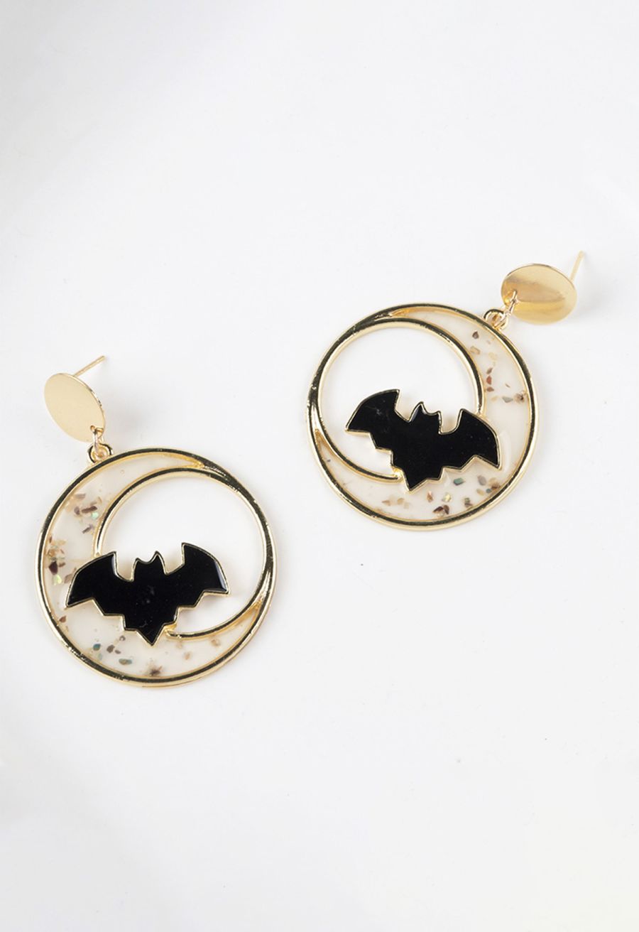 Flying Bat Hollow Out Circle Earrings