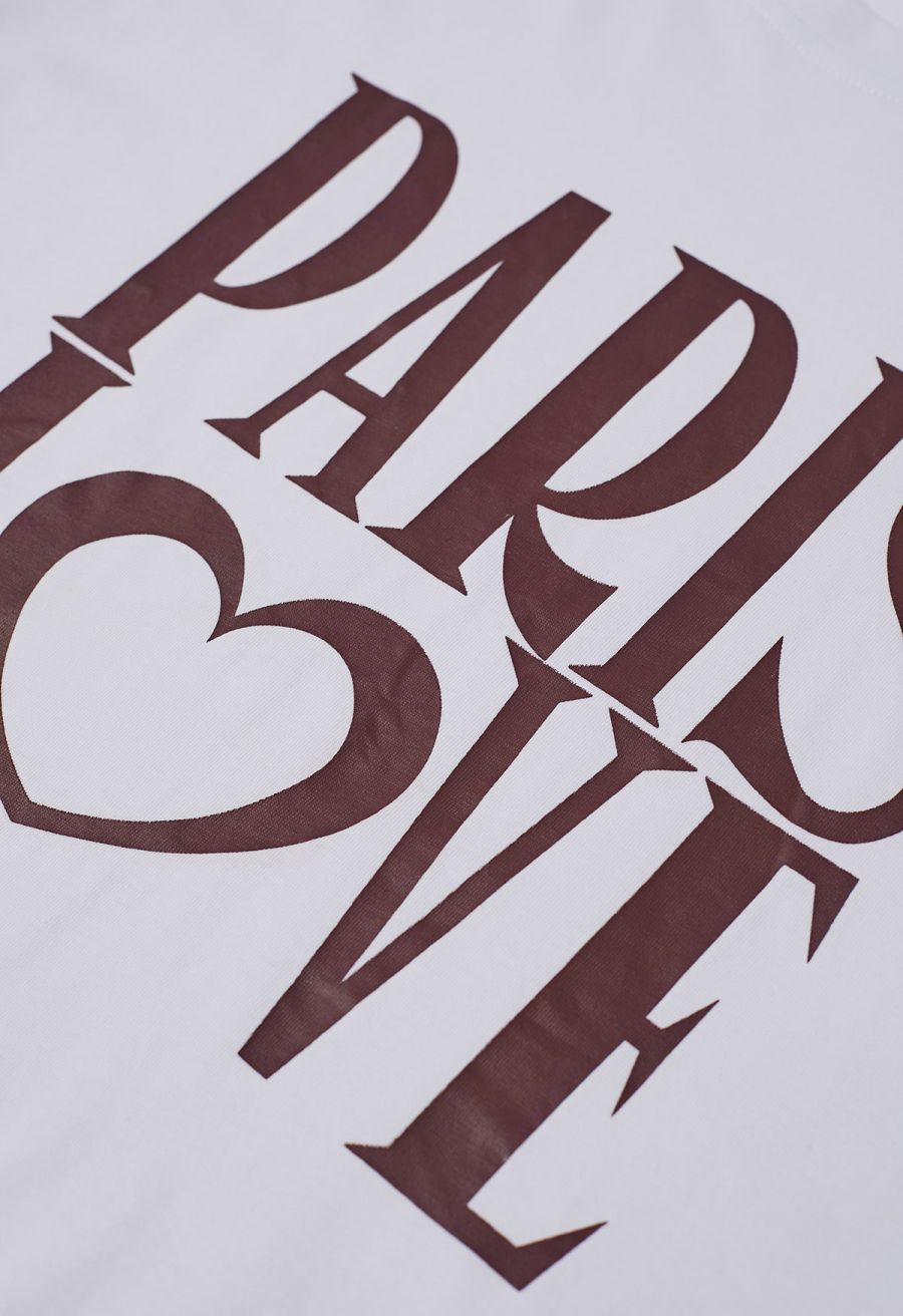 Paris Love Pattern Cotton T-Shirt in White