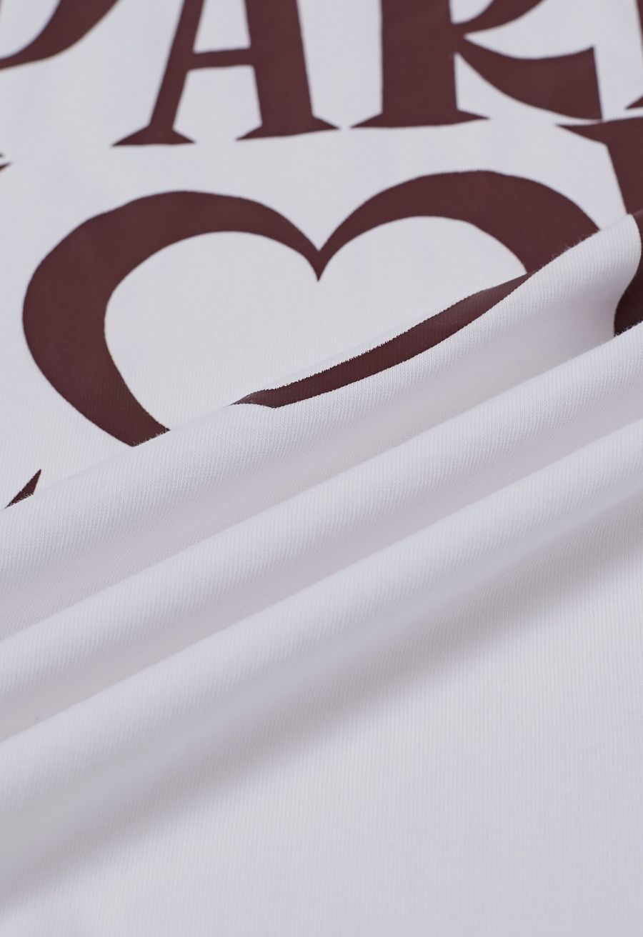Paris Love Pattern Cotton T-Shirt in White