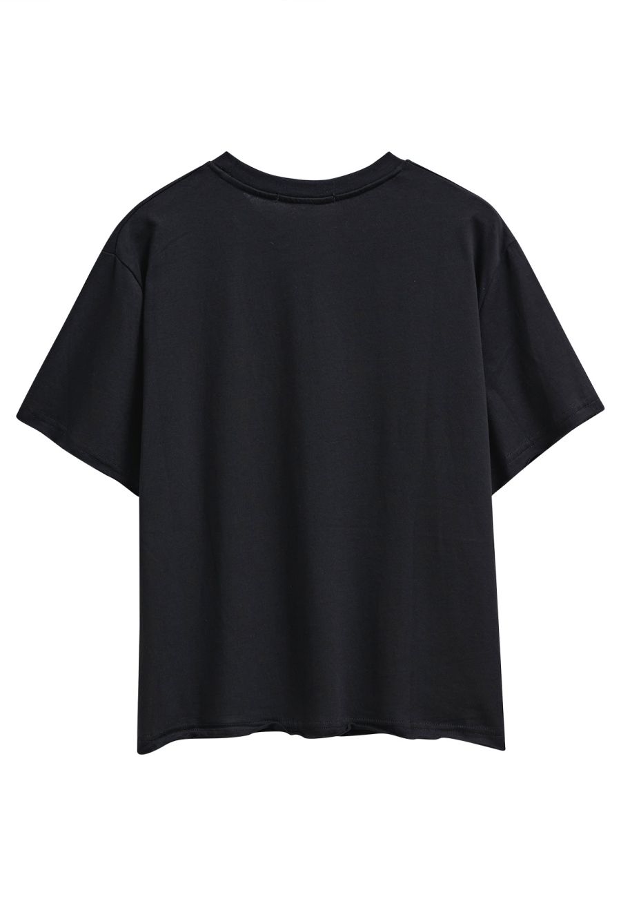 Bowknot Pattern Cotton T-Shirt in Black
