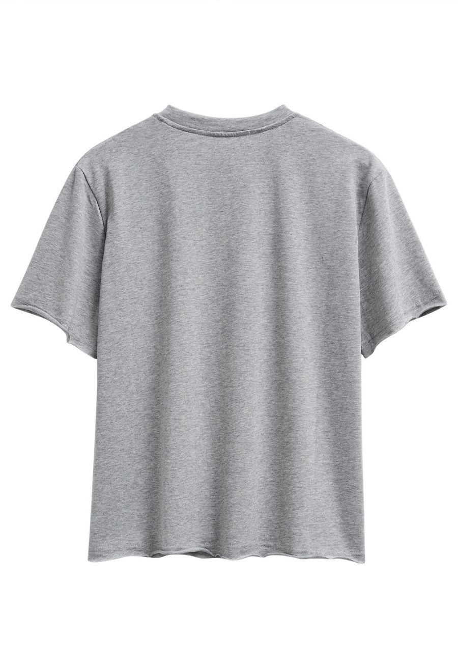 Bowknot Pattern Cotton T-Shirt in Grey