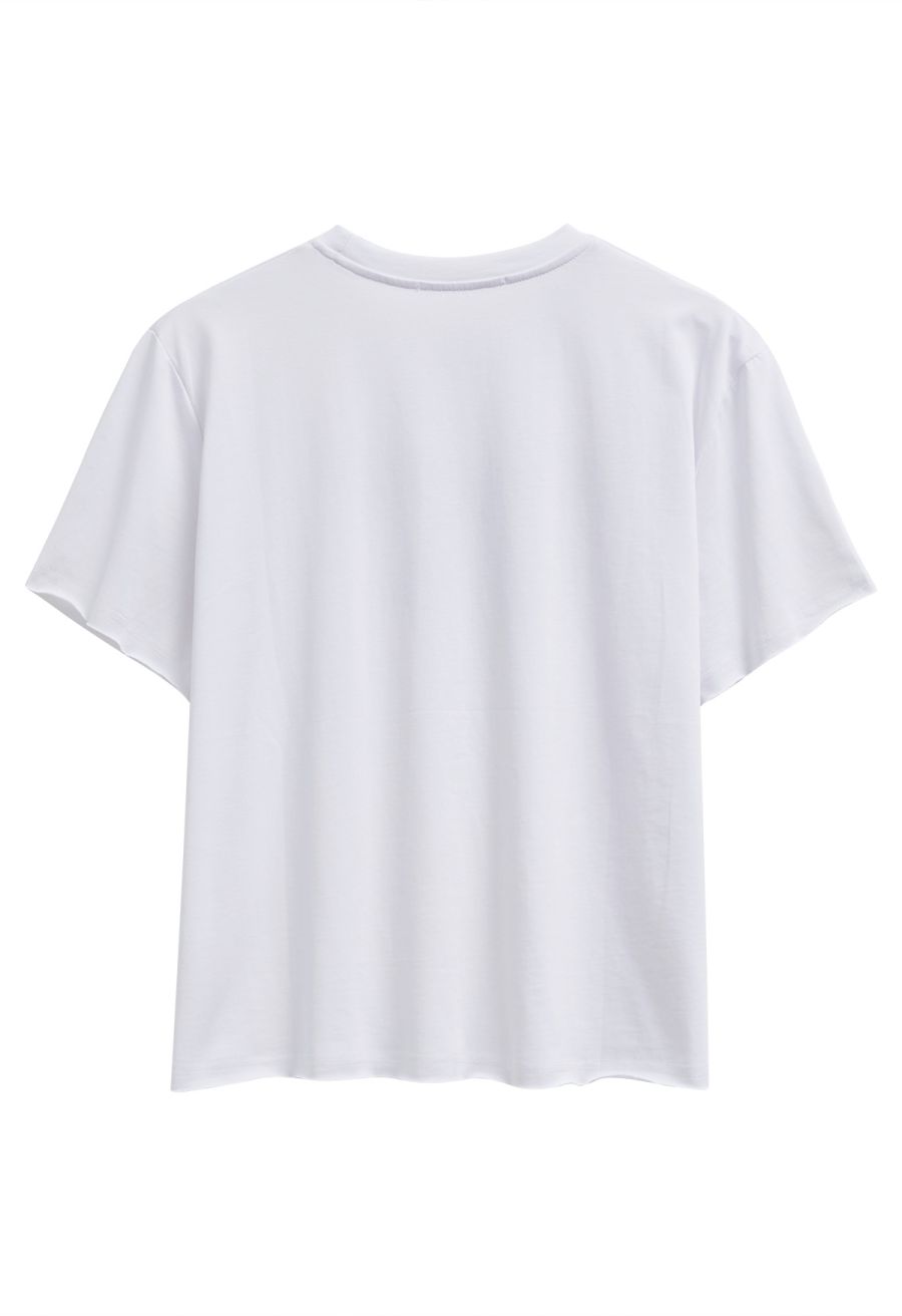 Bowknot Pattern Cotton T-Shirt in White