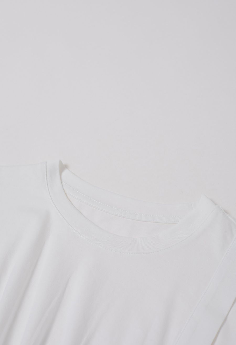 Asymmetric Slit Hem Rolled Cuffs Top in White