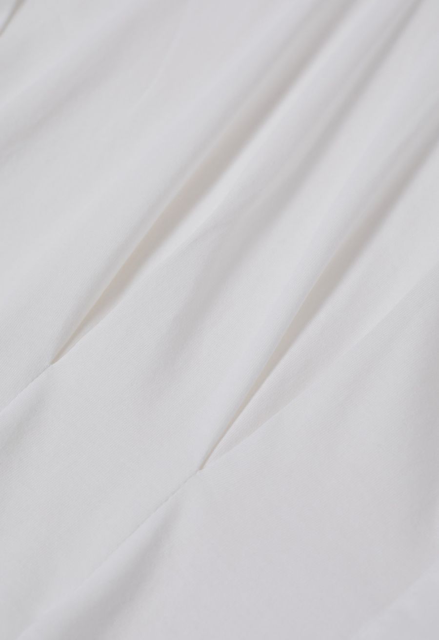 Asymmetric Slit Hem Rolled Cuffs Top in White