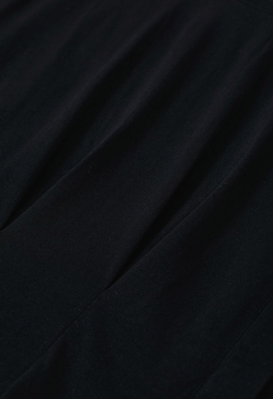Asymmetric Slit Hem Rolled Cuffs Top in Black