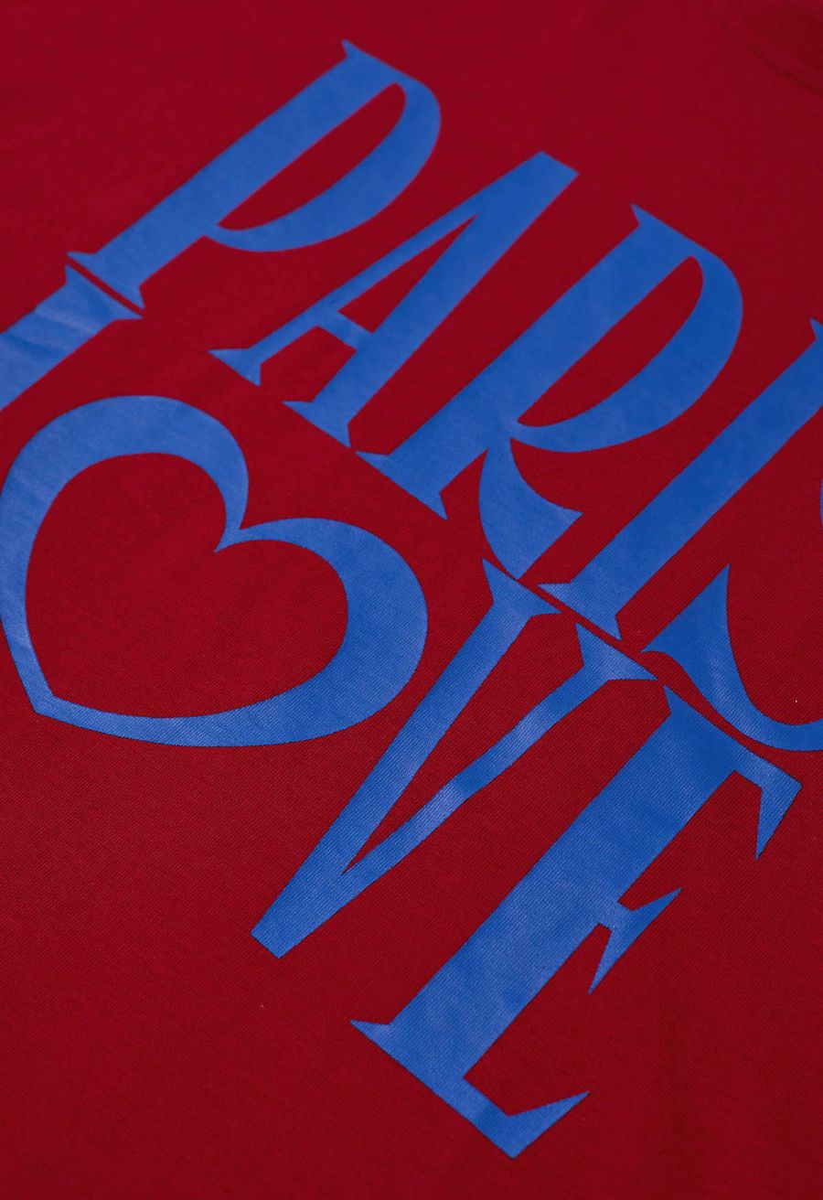 Paris Love Pattern Cotton T-Shirt in Red