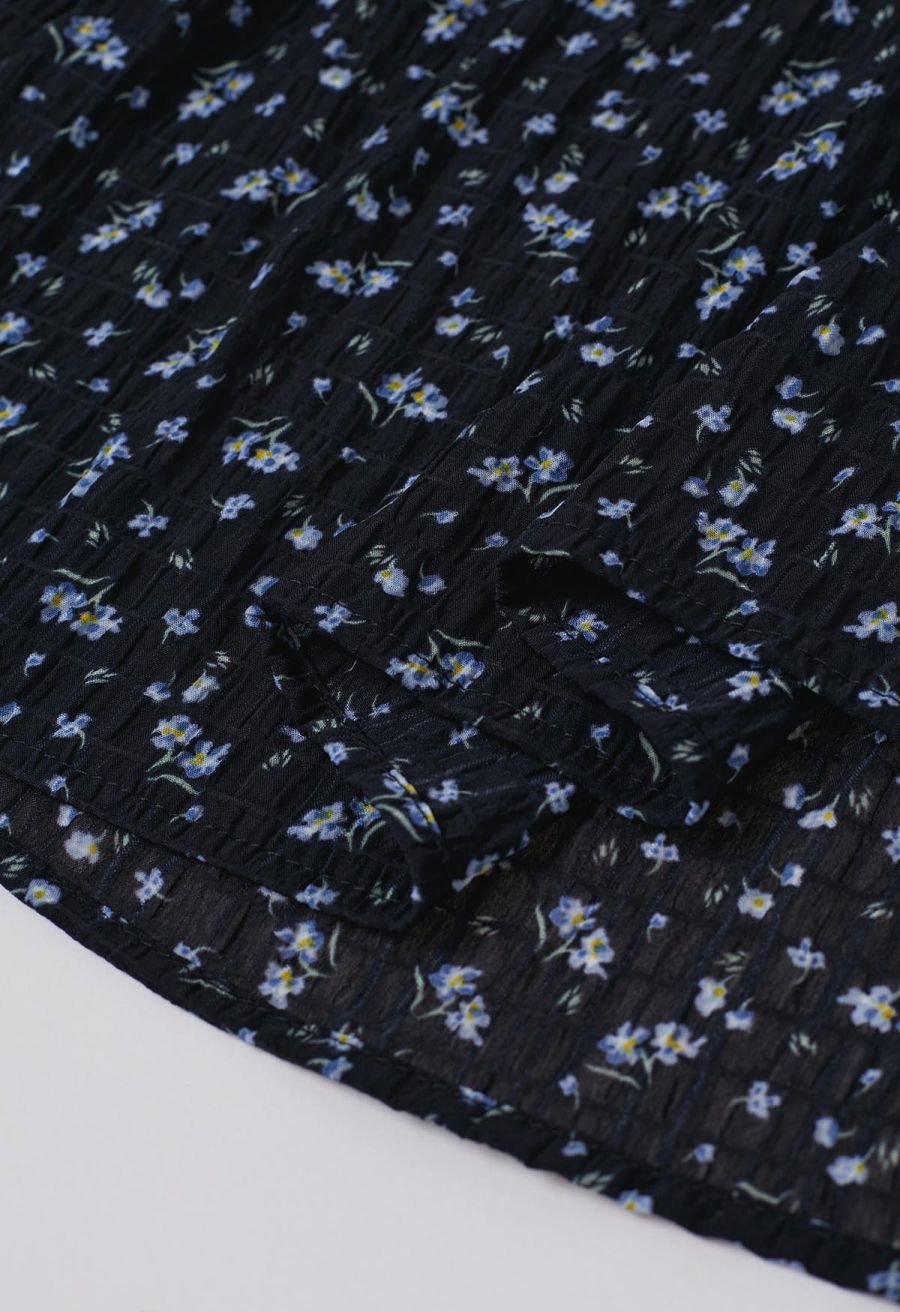 Posy Print Textured Tiered Maxi Skirt in Black