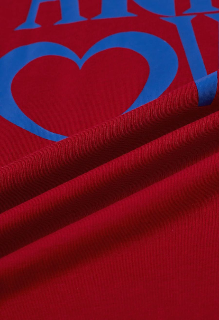 Paris Love Pattern Cotton T-Shirt in Red