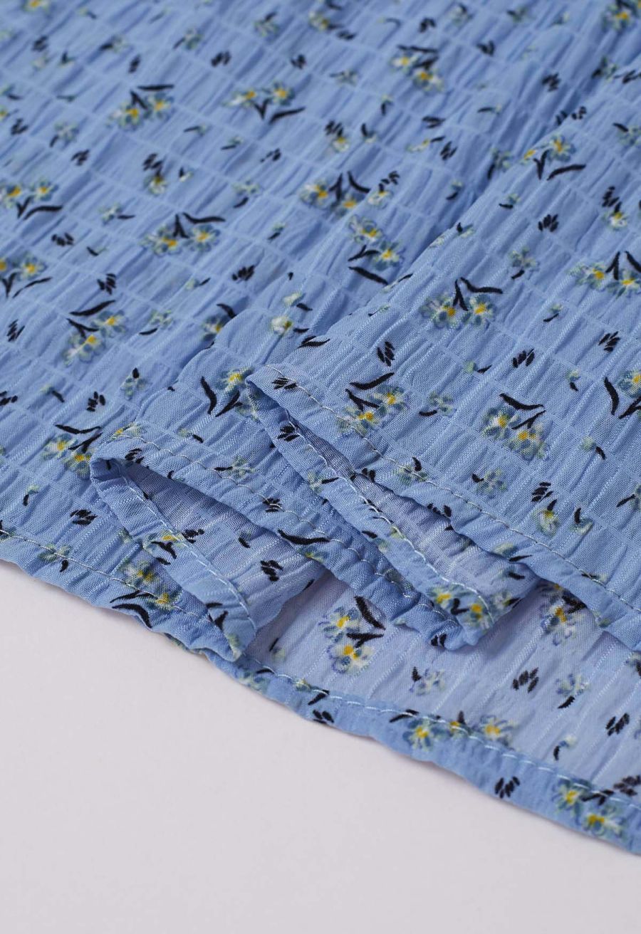 Posy Print Textured Tiered Maxi Skirt in Blue