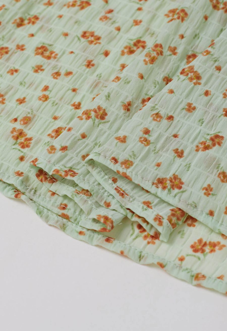 Posy Print Textured Tiered Maxi Skirt in Green