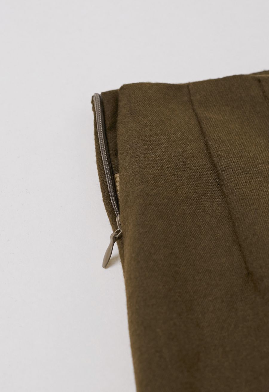 Casual Belt Decorated Pleat Maxi Skirt in Olive