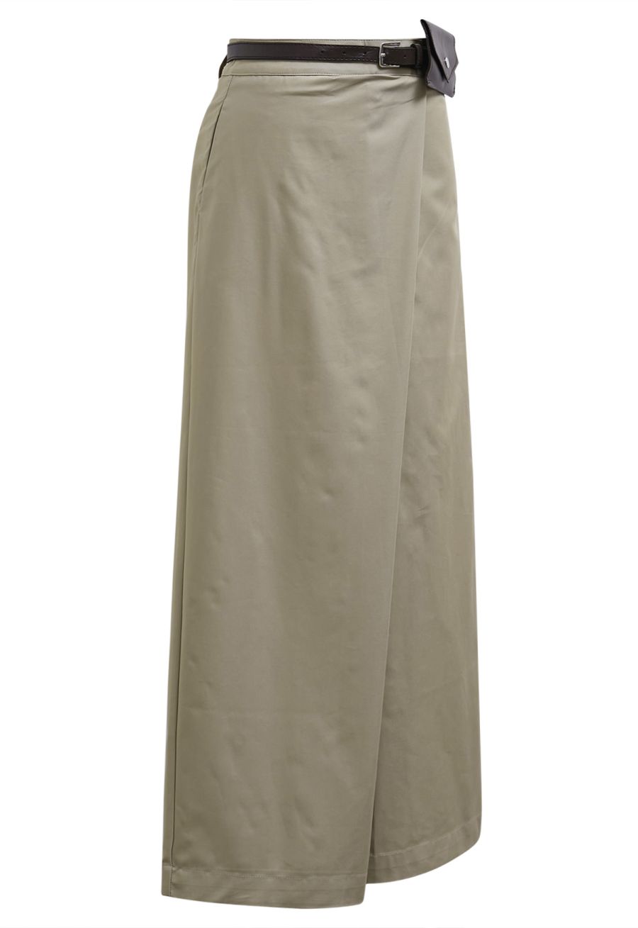 Wide-Leg Pants with Small Leather Belt Bag
