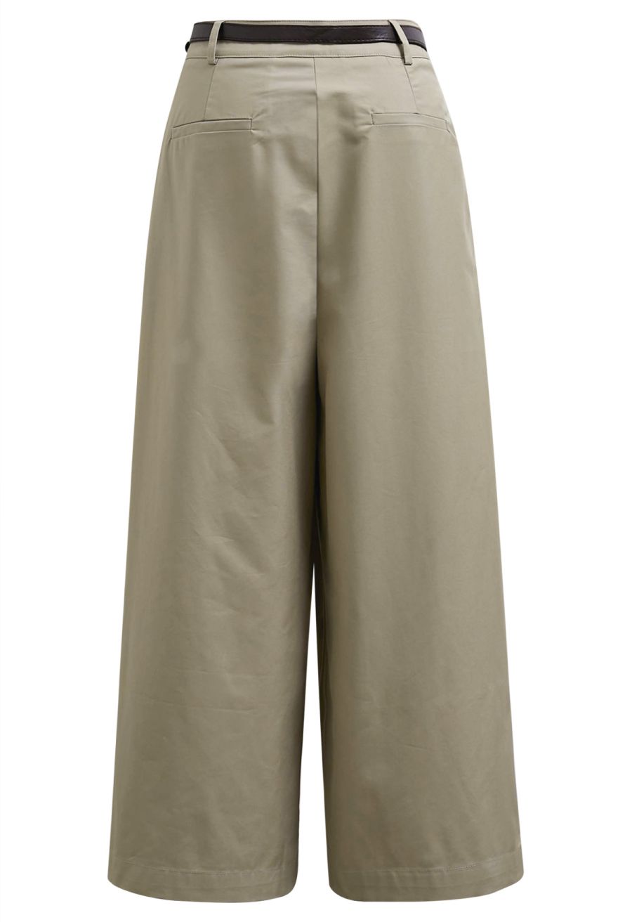 Wide-Leg Pants with Small Leather Belt Bag