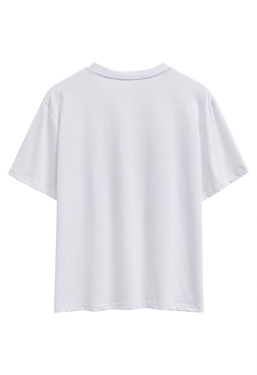 Paris Love Pattern Cotton T-Shirt in White