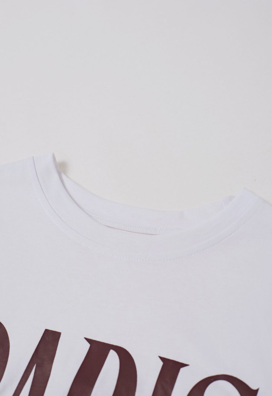 Paris Love Pattern Cotton T-Shirt in White