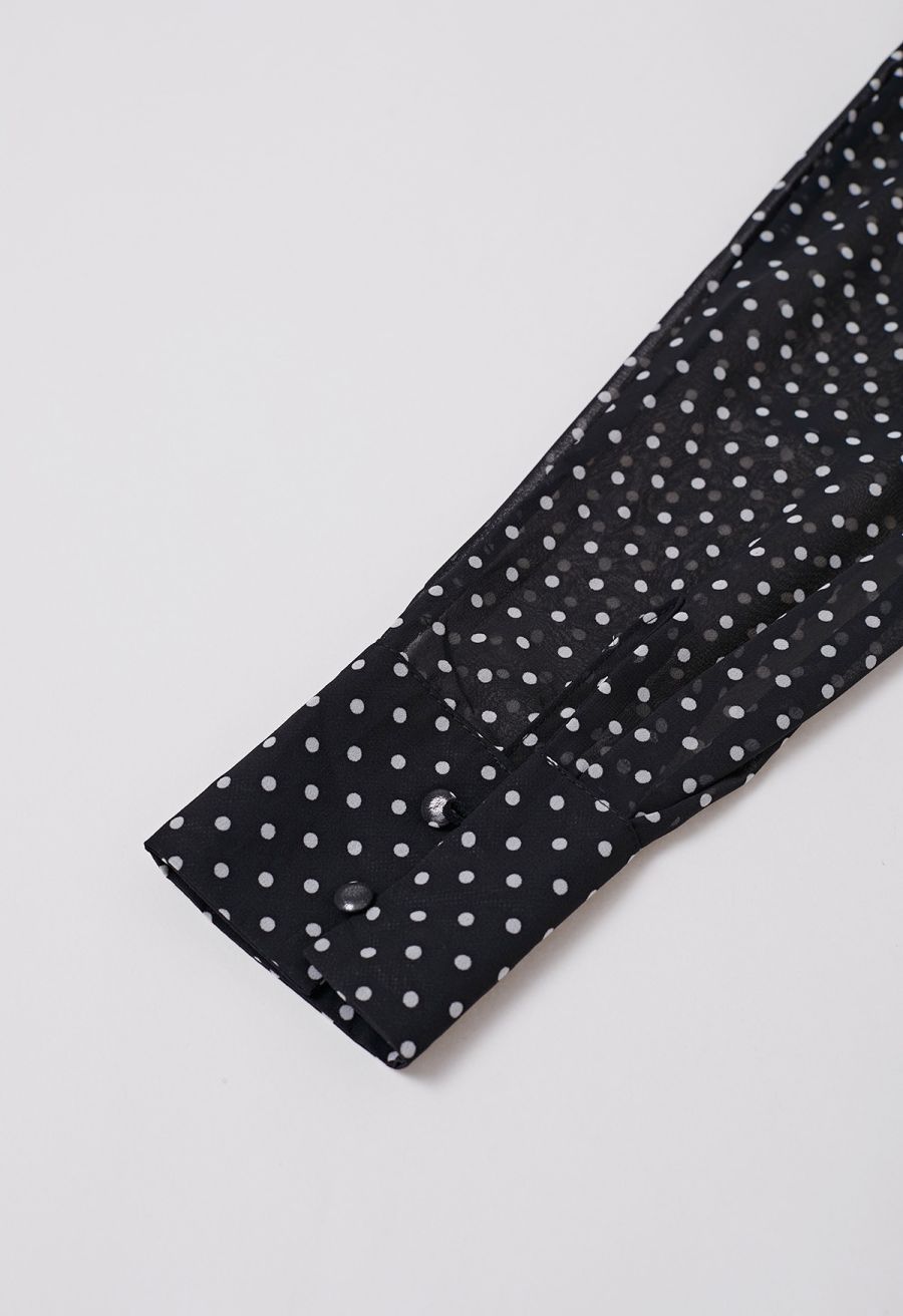 Cascade Ruffle Polka Dot Bowknot Chiffon Maxi Dress in Black