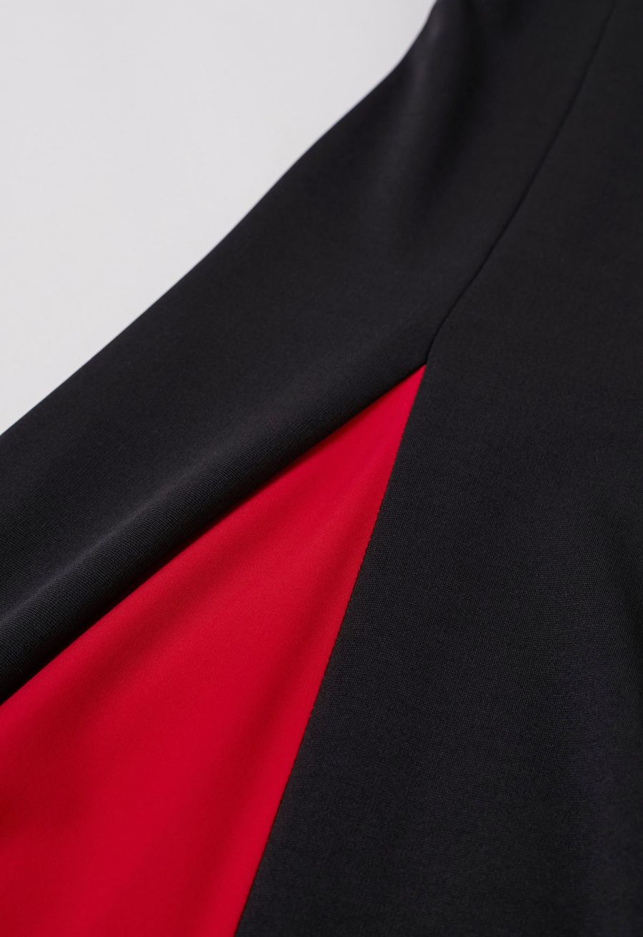 Stylish Contrast Color Panel Cami Maxi Dress in Red