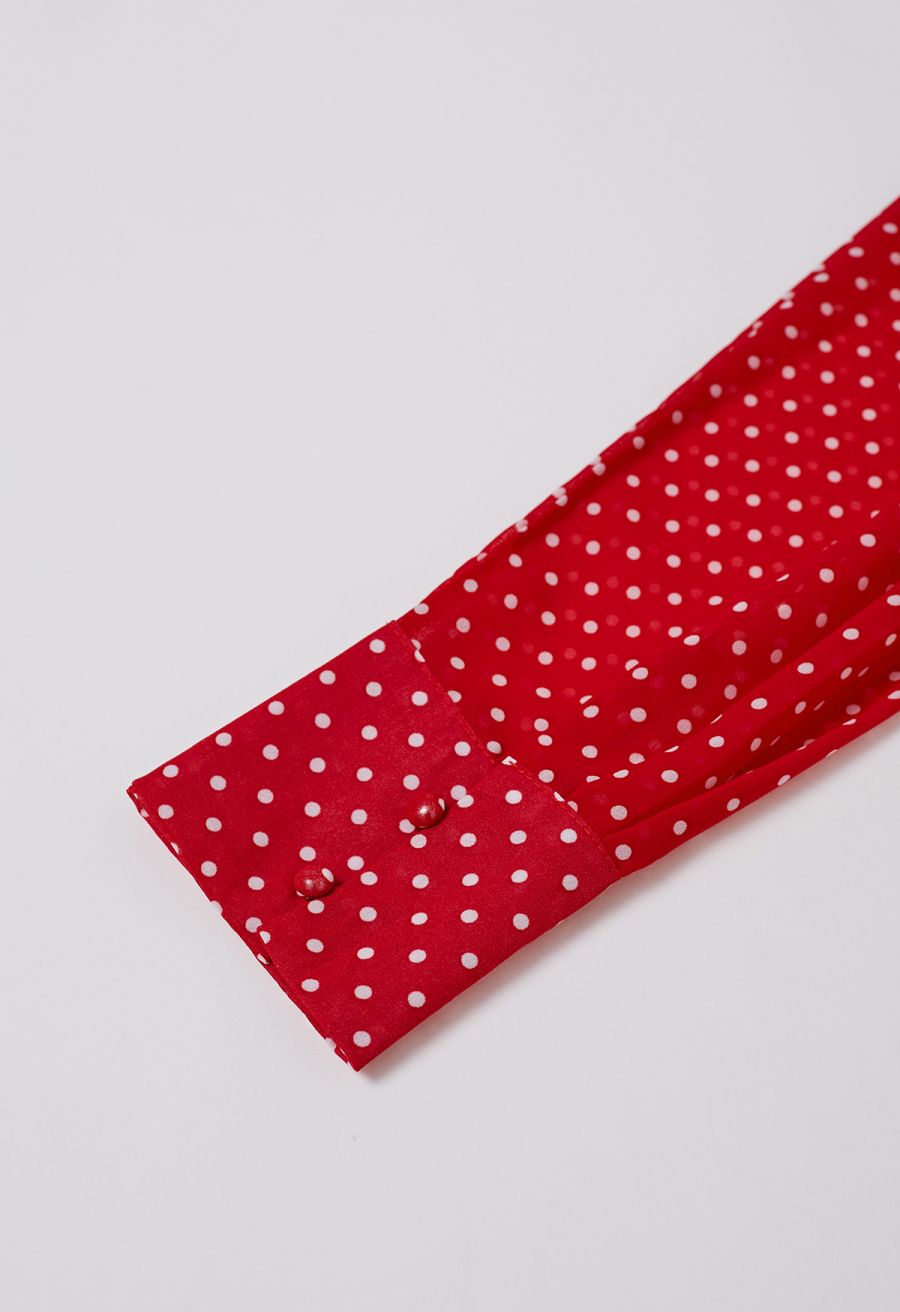 Cascade Ruffle Polka Dot Bowknot Chiffon Maxi Dress in Red