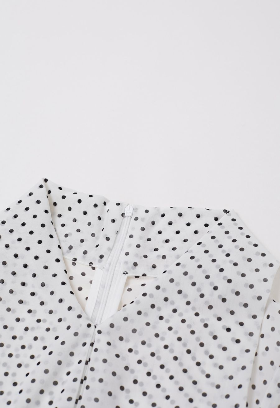 Cascade Ruffle Polka Dot Bowknot Chiffon Maxi Dress in White