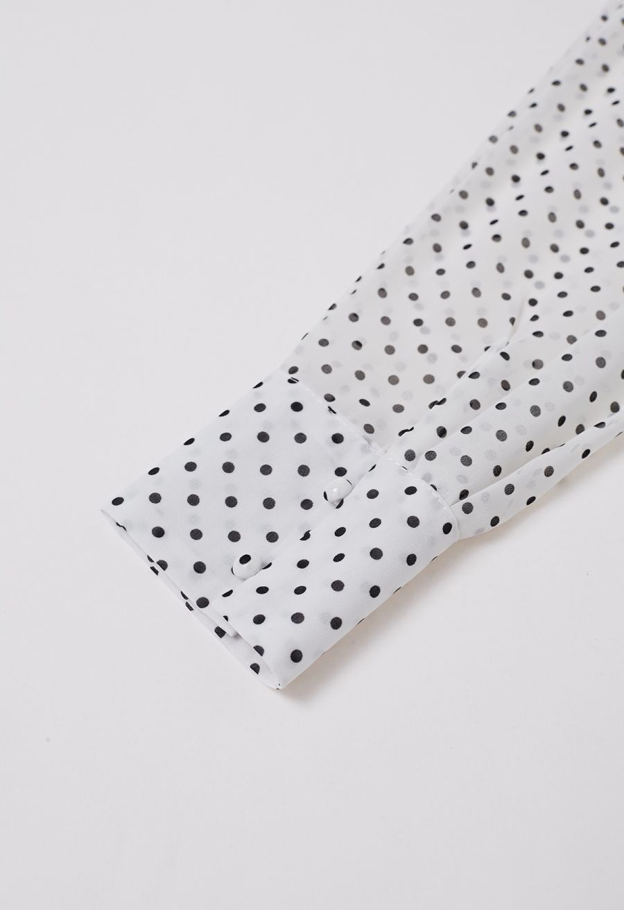 Cascade Ruffle Polka Dot Bowknot Chiffon Maxi Dress in White