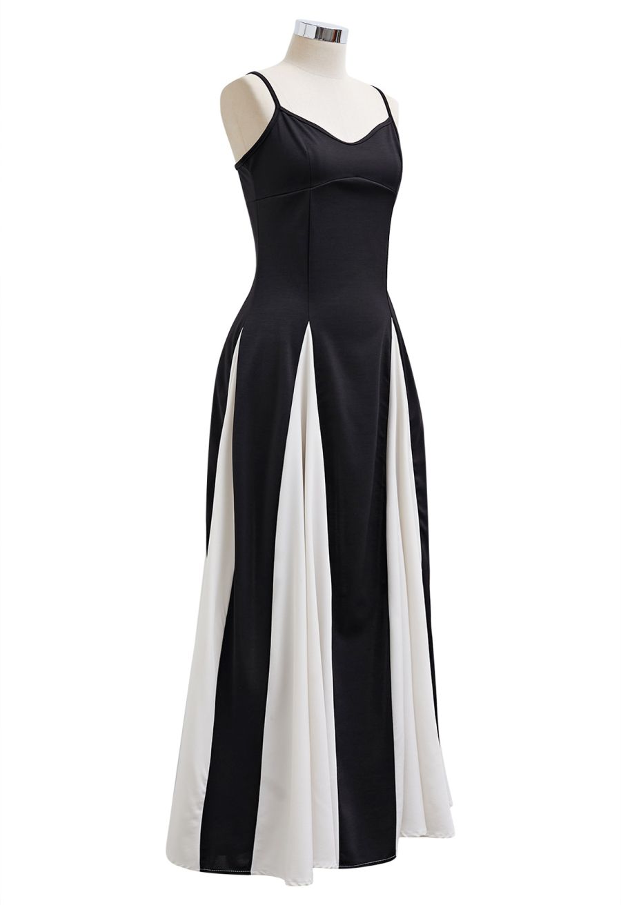 Stylish Contrast Color Panel Cami Maxi Dress in Ivory