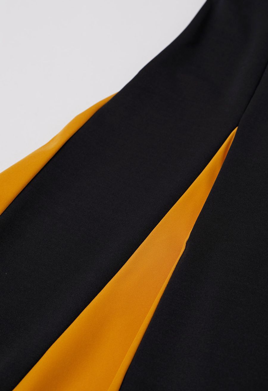 Long Sleeve Contrast Color Panel Maxi Dress in Pumpkin