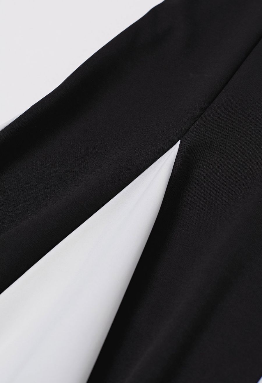 Long Sleeve Contrast Color Panel Maxi Dress in White