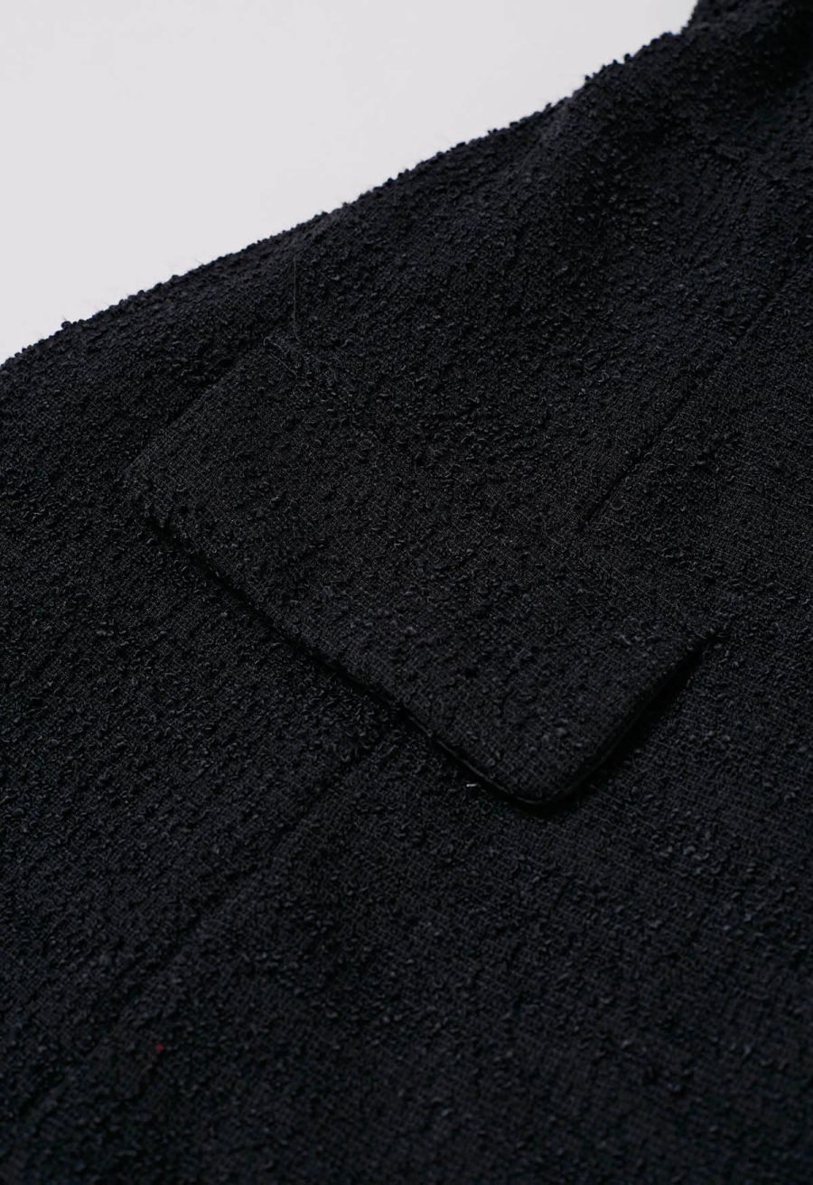 Open Back Sleeveless Tweed Mini Dress in Black