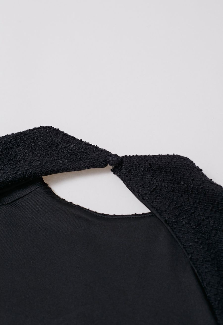 Open Back Sleeveless Tweed Mini Dress in Black