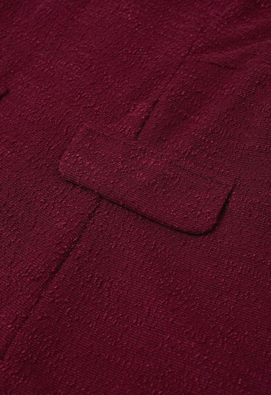 Open Back Sleeveless Tweed Mini Dress in Burgundy