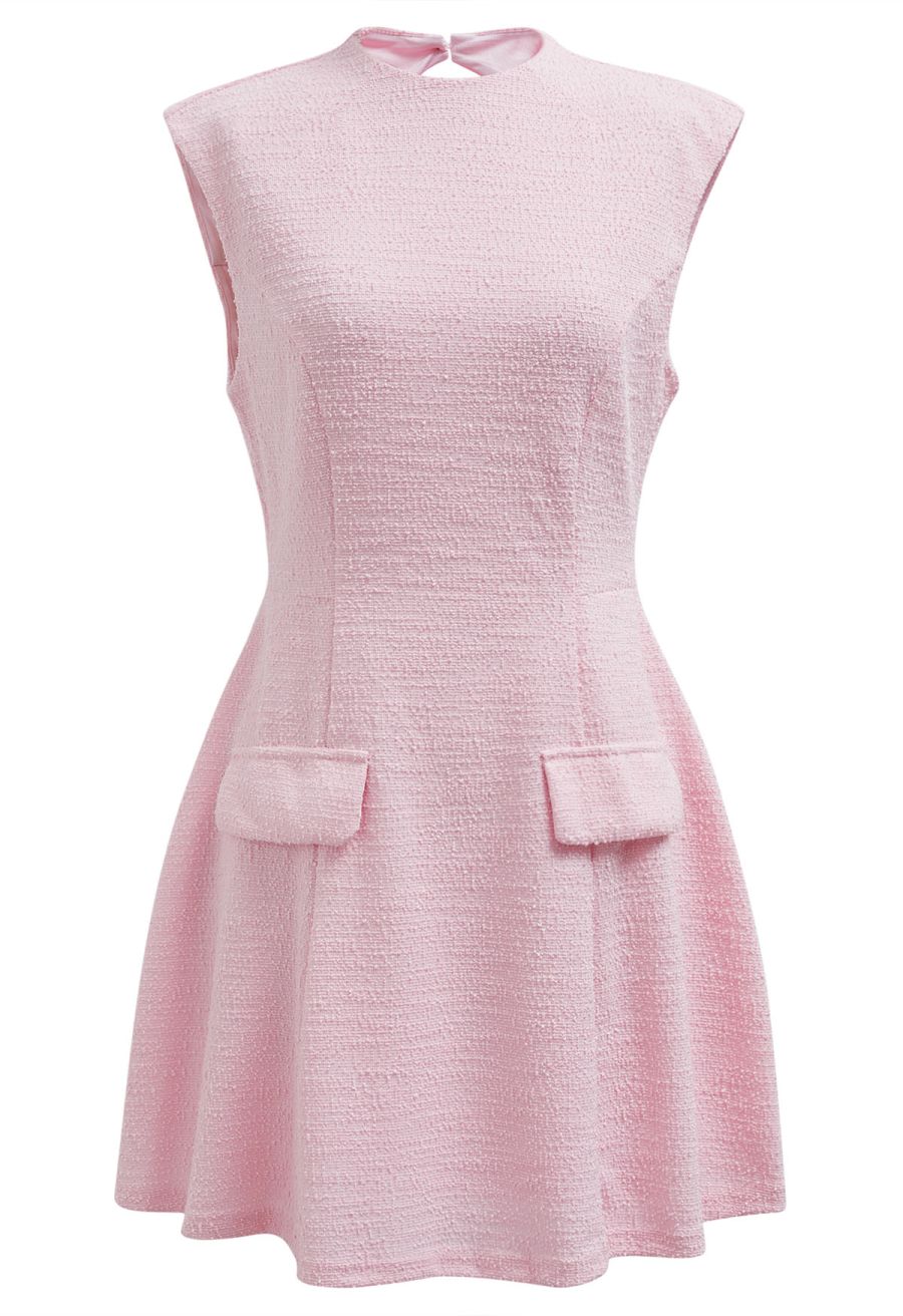 Open Back Sleeveless Tweed Mini Dress in Pink