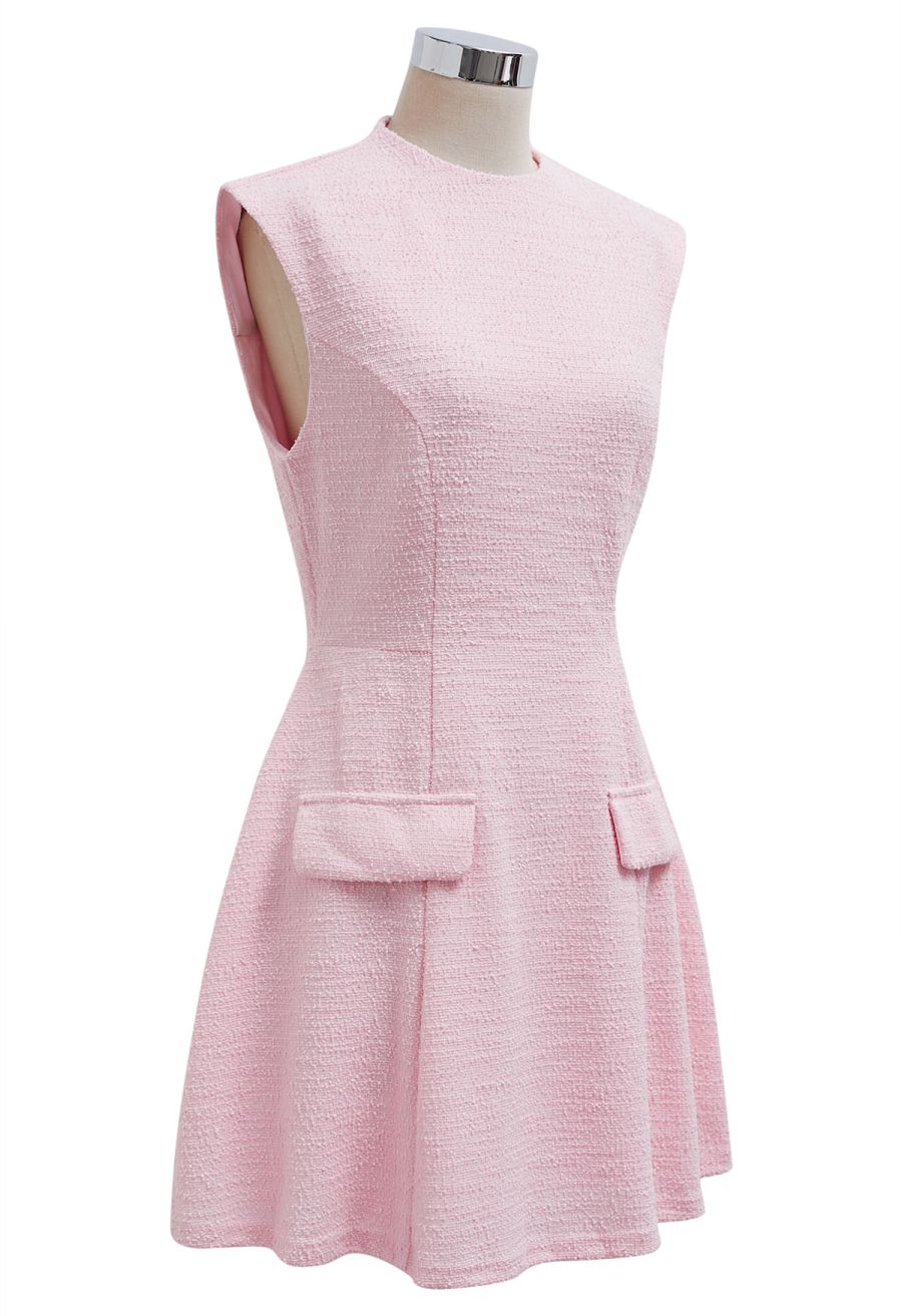 Open Back Sleeveless Tweed Mini Dress in Pink
