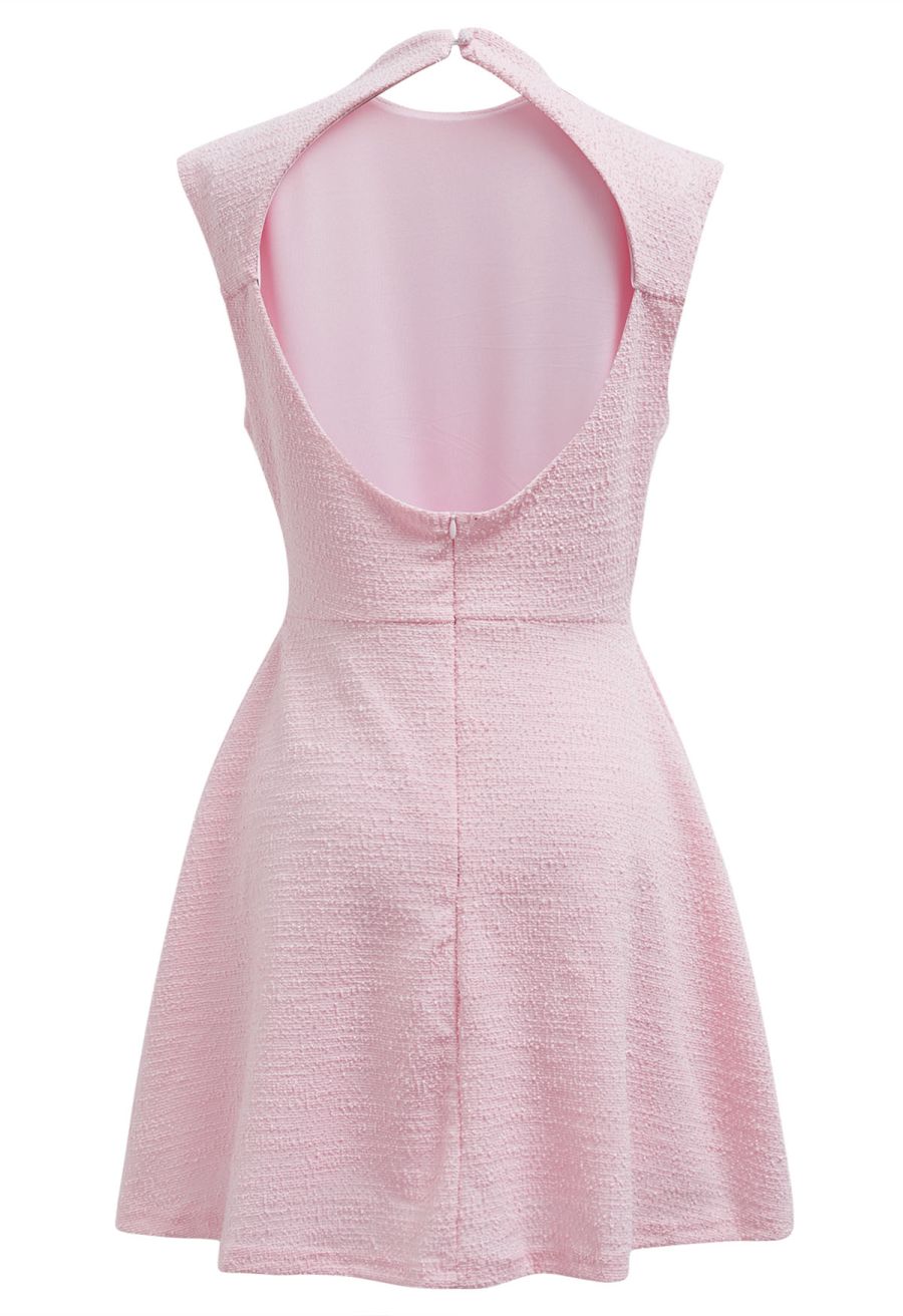 Open Back Sleeveless Tweed Mini Dress in Pink