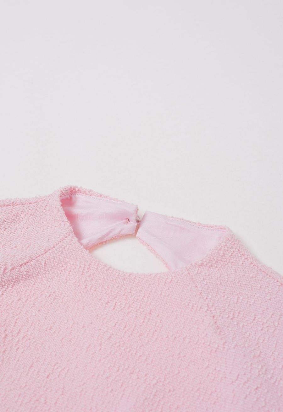 Open Back Sleeveless Tweed Mini Dress in Pink