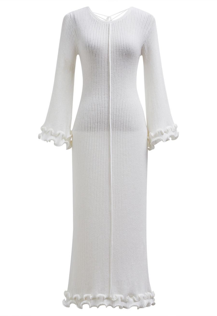 Dreamy Ruffle Lace-Up Back Bodycon Knit Dress