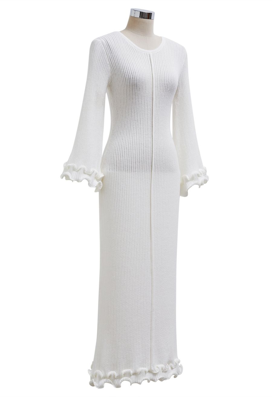 Dreamy Ruffle Lace-Up Back Bodycon Knit Dress