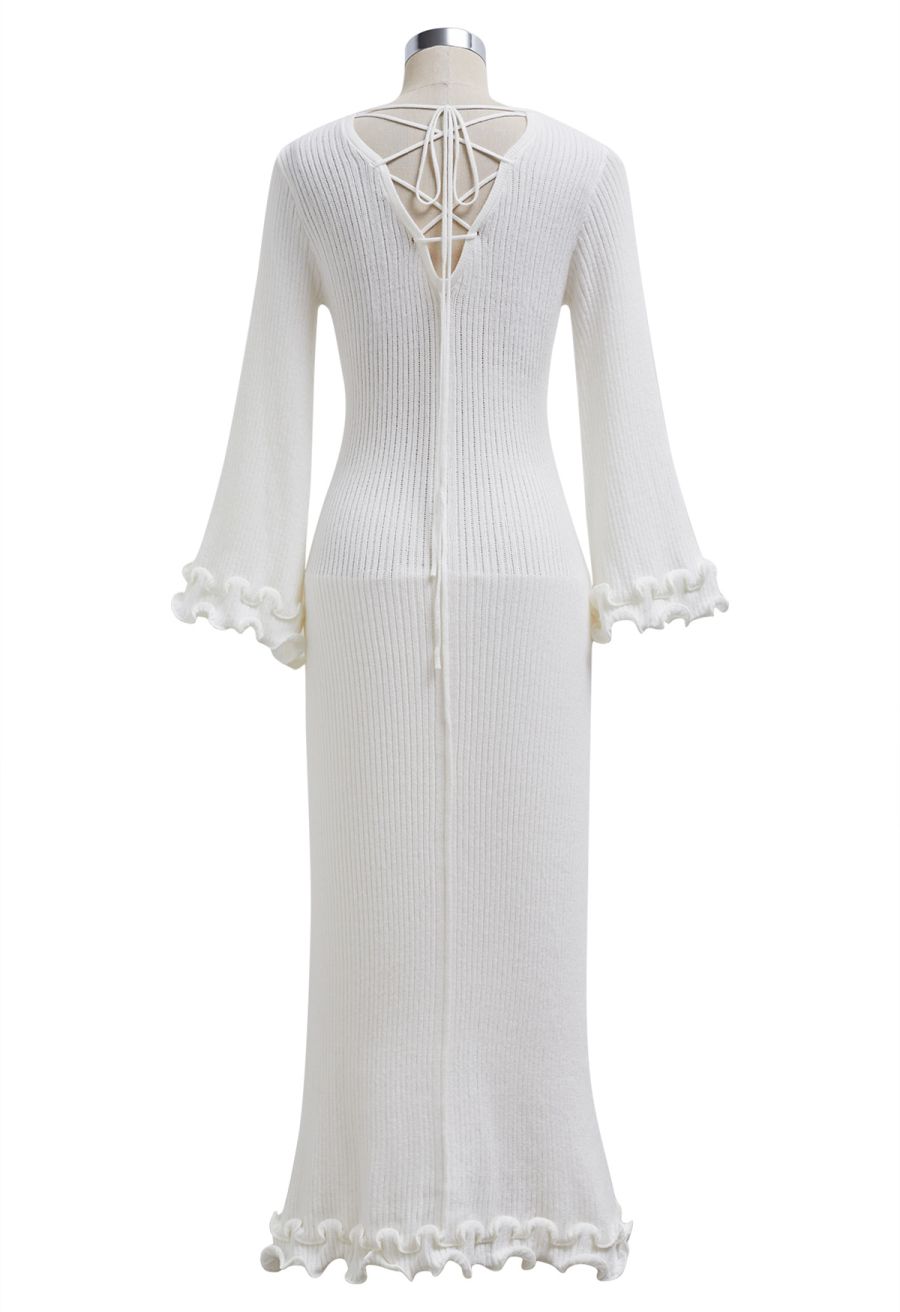 Dreamy Ruffle Lace-Up Back Bodycon Knit Dress